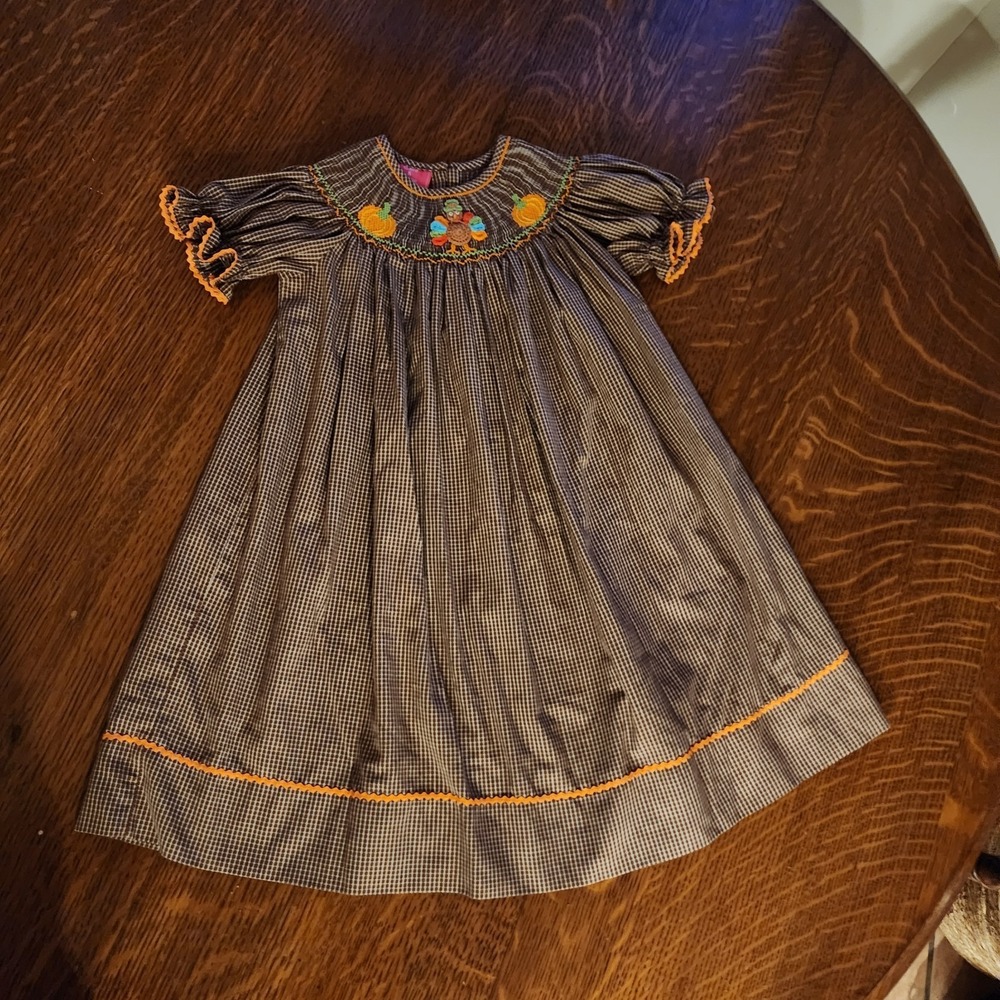 Claire & Charlie Check Brown Smocked Dress Girls Size 3 Thanksgiving Boutique